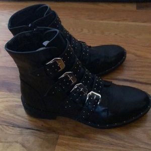 Black Studded biker boots gold studs